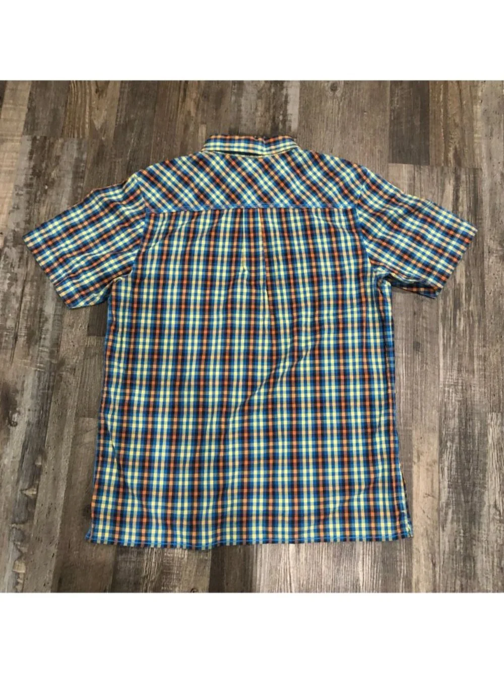 The North Face Mens Medium Blue Plaid Short Sleeve Pearl Snap Shirt